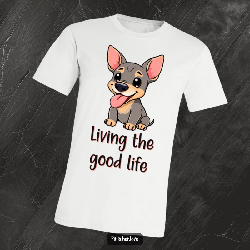 Funny Pinscher T-Shirt - A happy pinscher dog with its tongue lolling out, panting with joy, perfect for showcasing your love for playful canines.