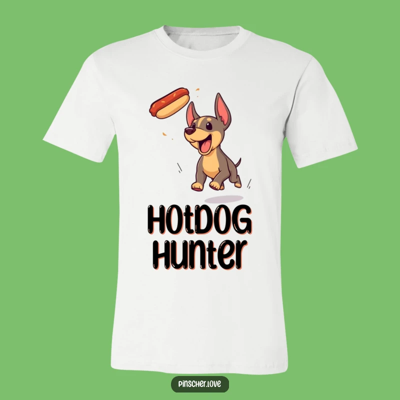 Funny Pinscher Hotdog Chase T-Shirt - Hilarious Dog Lover Apparel and Unique Gift