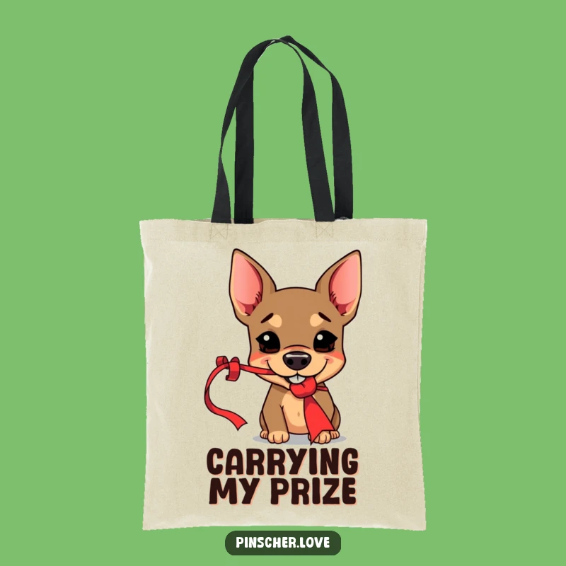 Funny Pinscher Tote Bag - Mischievous Dog & Red Ribbon - Playful Shopping Gift
