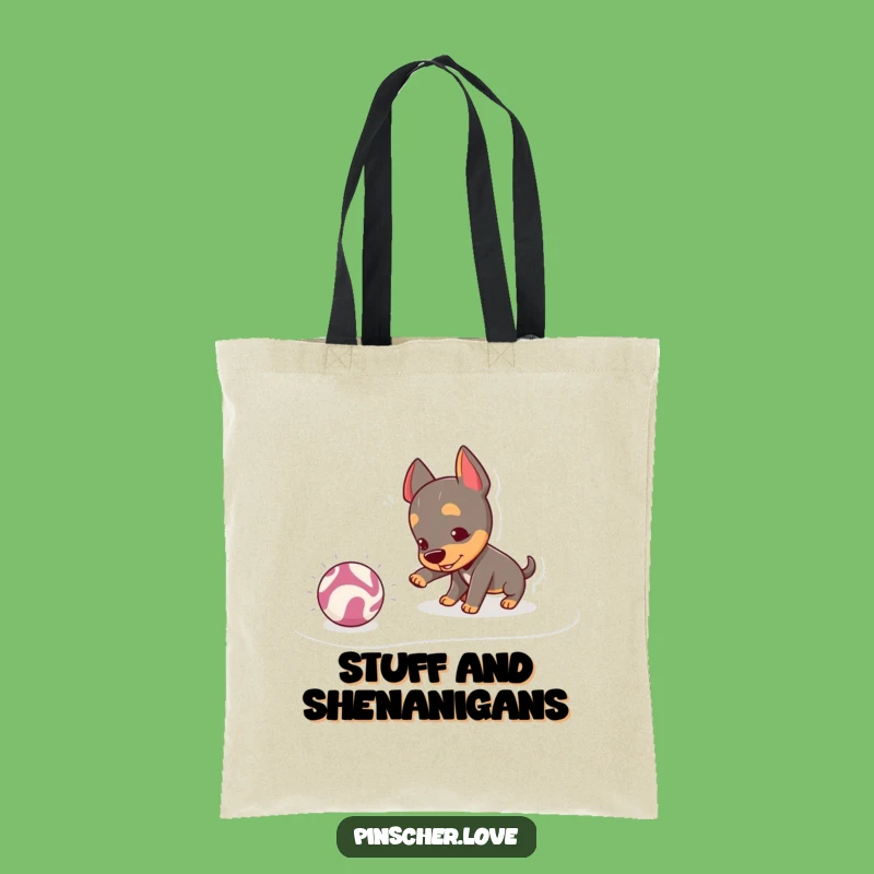Funny Pinscher Nudging Ball Tote Bag: Carry Your Playfulness Everywhere!