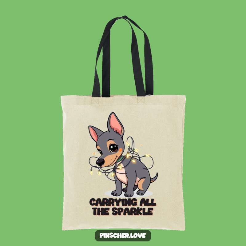 Funny Pinscher Tote Bag: Fairy Light Tangles, Festive Dog Accessory Gift