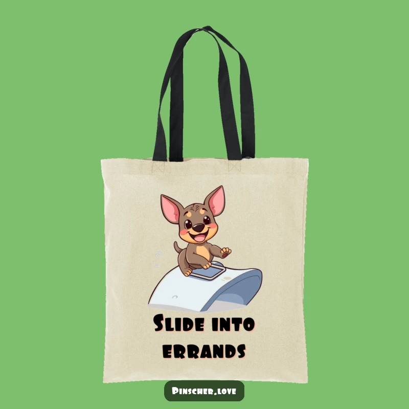 Funny Sliding Pinscher Tote Bag: Carry Your Fun Downhill!
