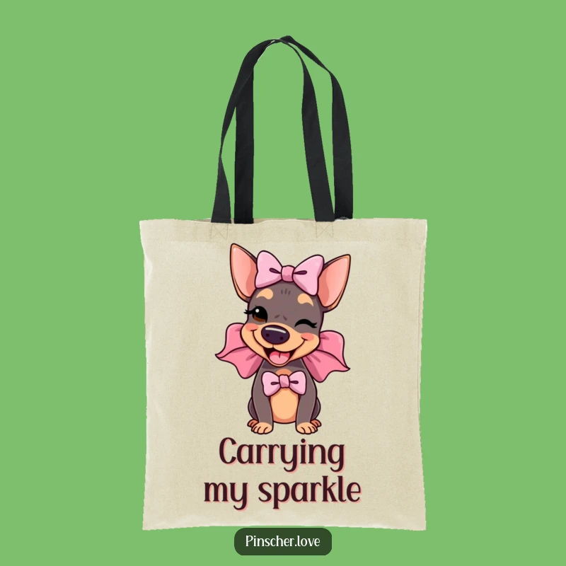 Funny Winking Pinscher Bow Tote Bag: Carry Your Charm with a Wink!