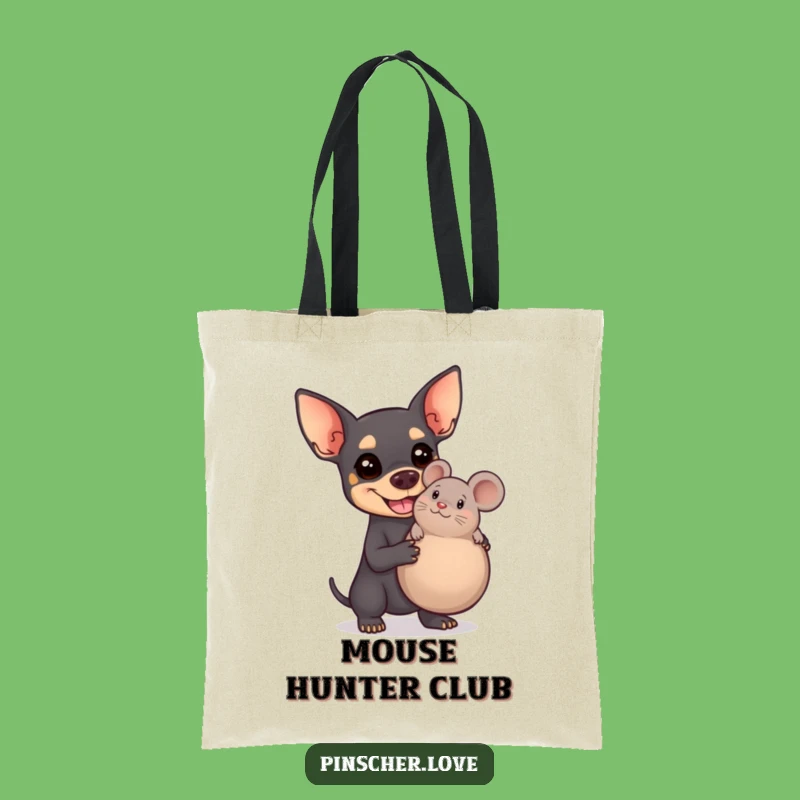 Funny Pinscher Tote Bag - Cute Dog with Giant Squeaky Mouse - Practical Humorous Gift