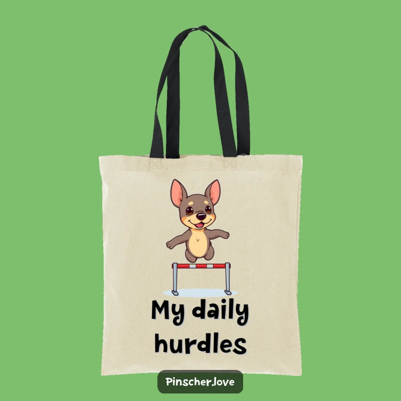 Funny Pinscher Hurdler Tote Bag: Determined Dog Accessory